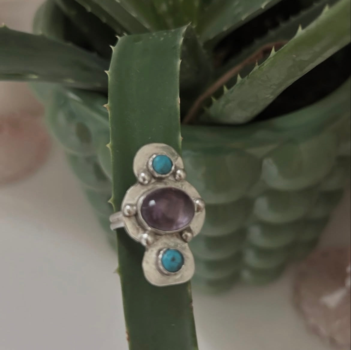 Turquoise & Amethyst Dinner Ring