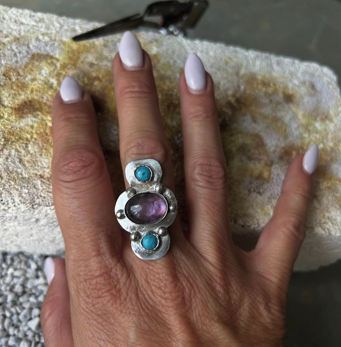 Turquoise & Amethyst Dinner Ring