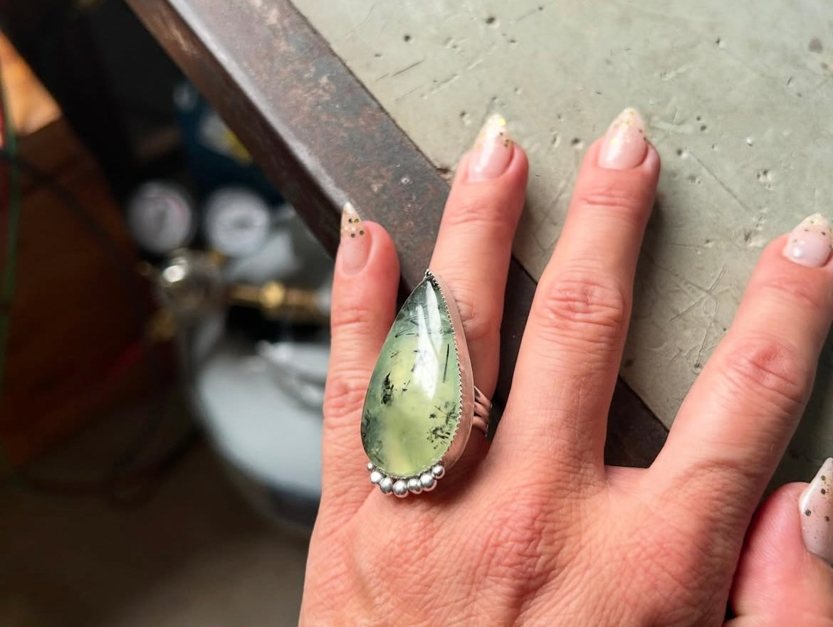 Moss Agate Teardrop Ring