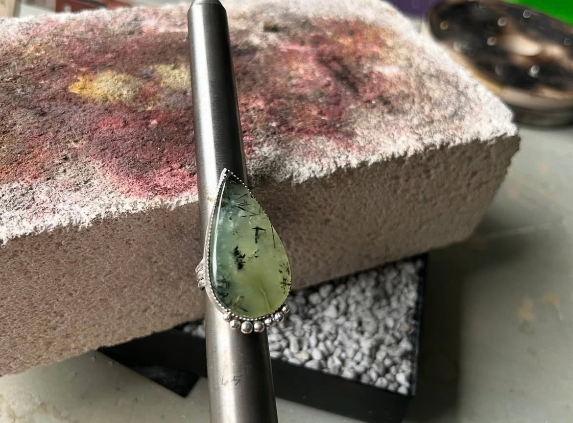 Moss Agate Teardrop Ring