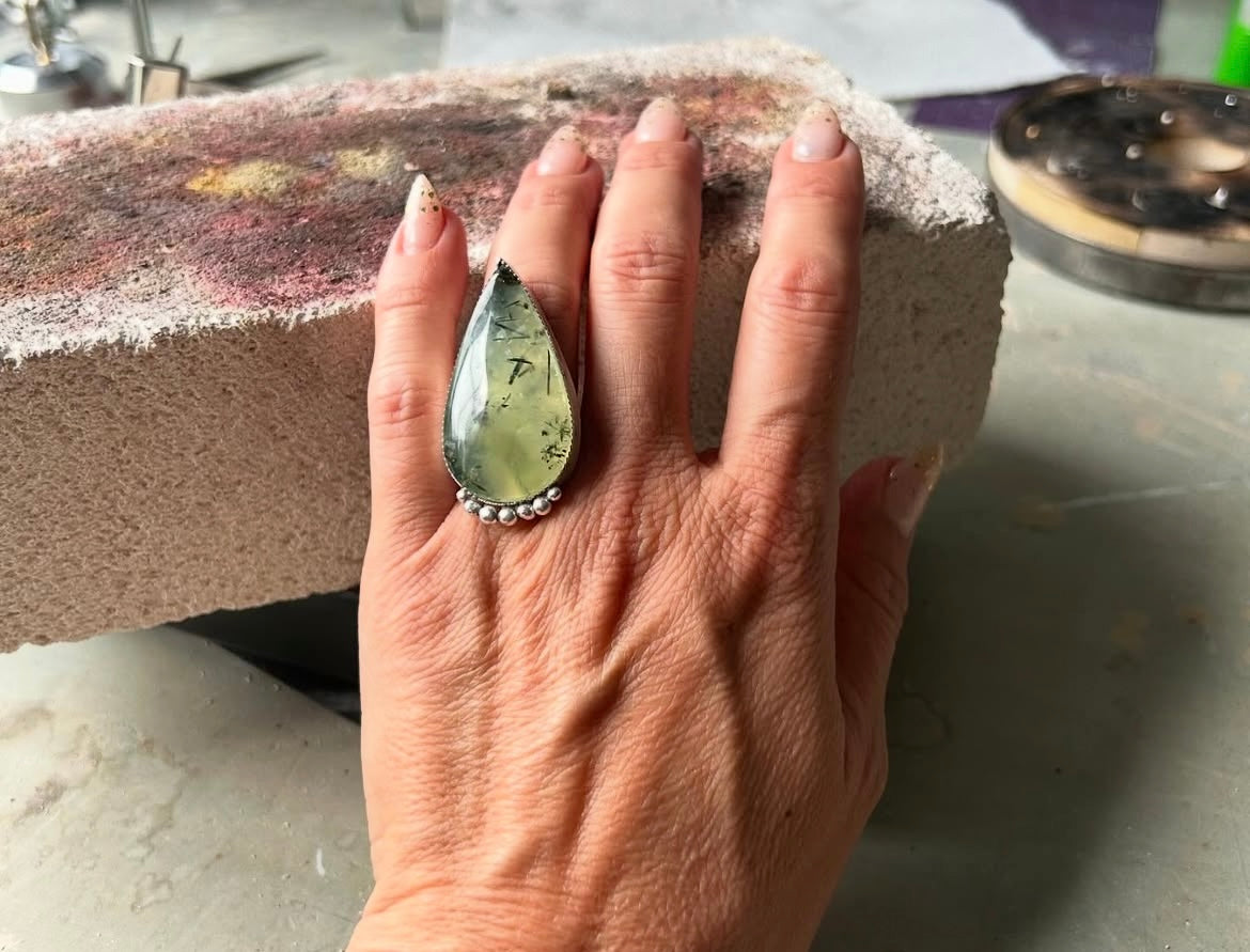 Moss Agate Teardrop Ring