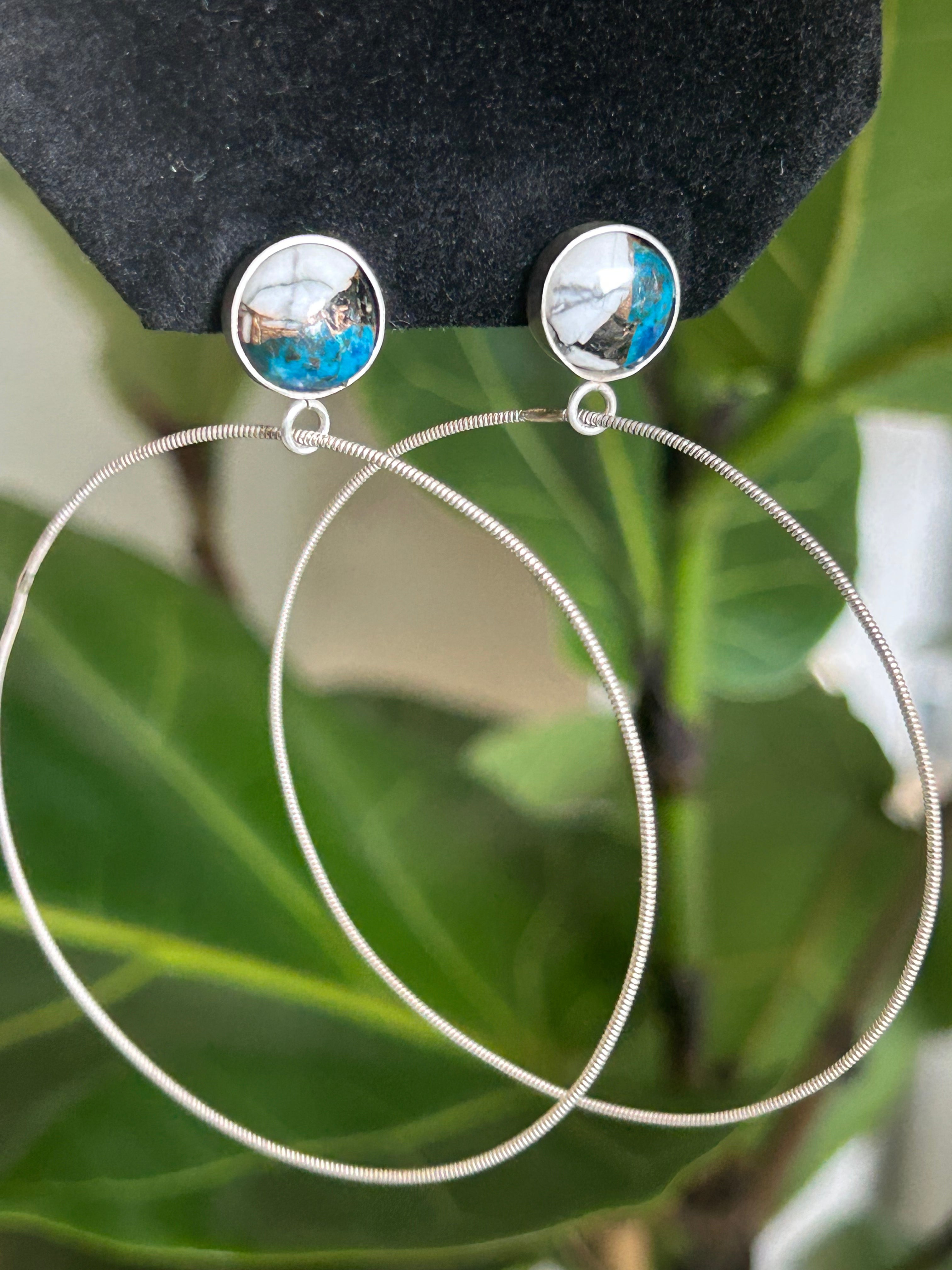 White Buffalo Turquoise Hoops