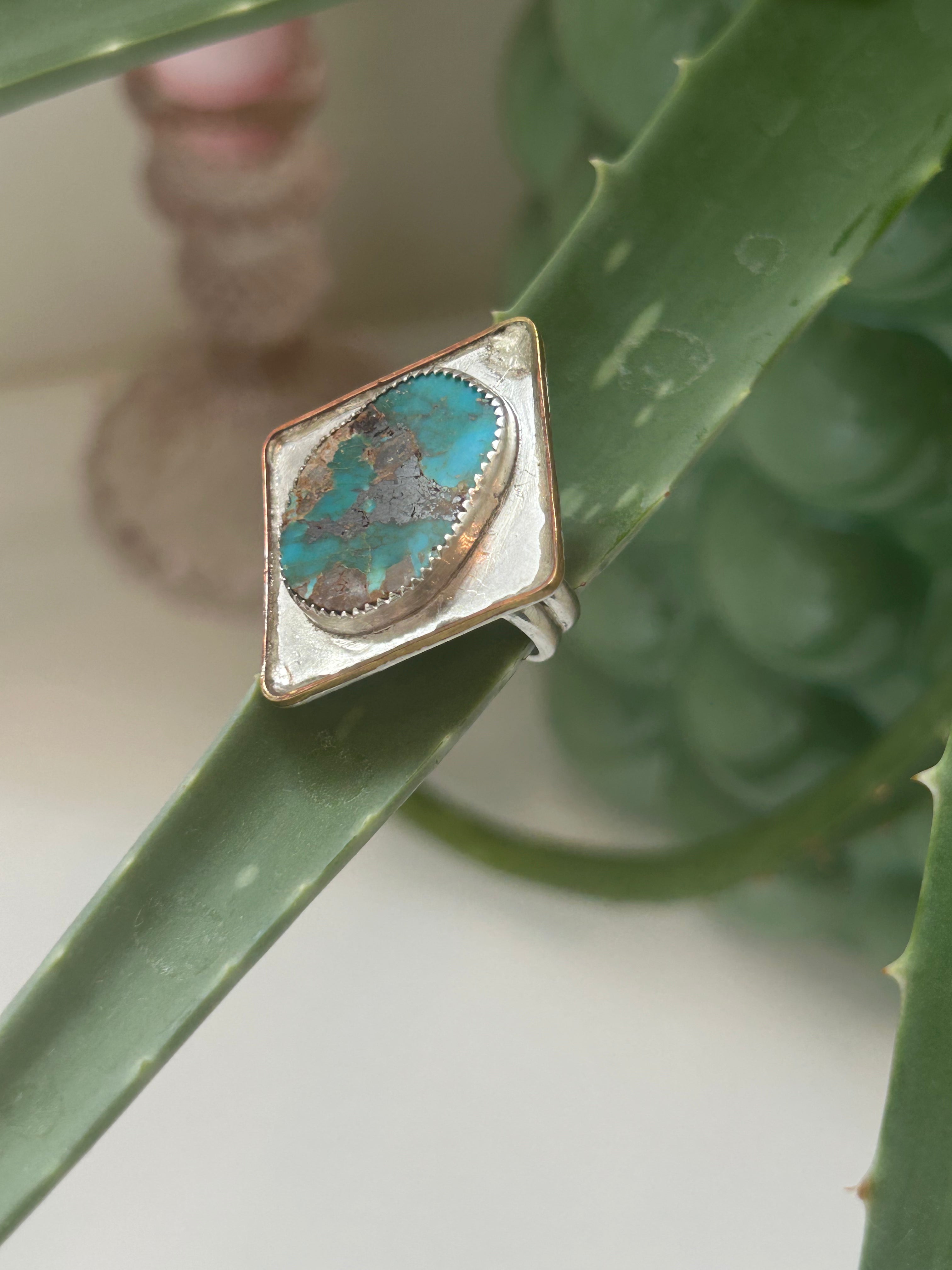 Turquoise & Bronze “Diamond” Ring