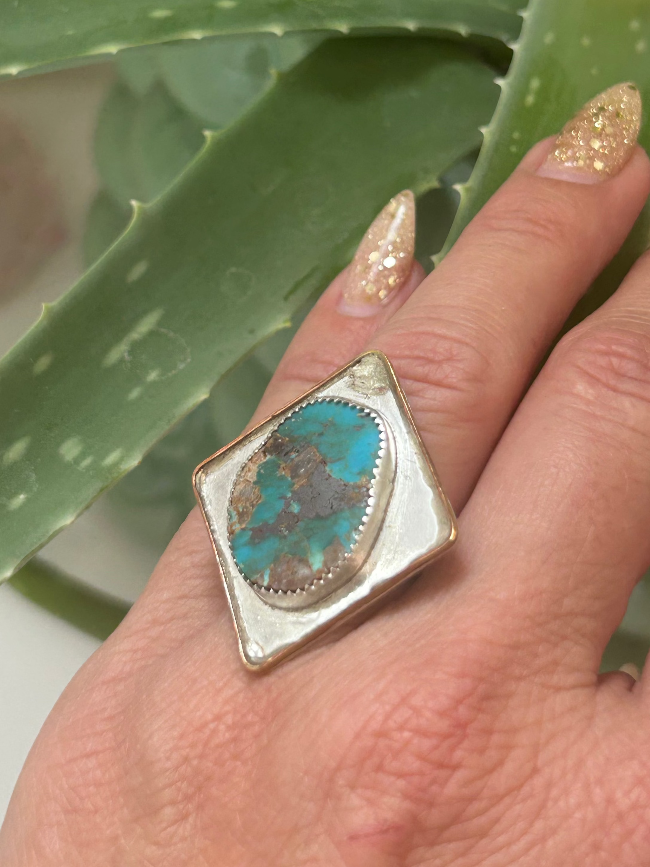 Turquoise & Bronze “Diamond” Ring